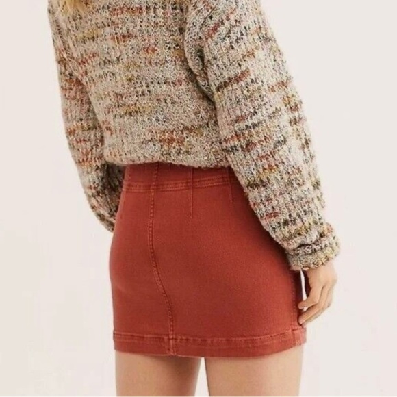 Free People We The Free Virgo Zip-Front Denim Mini Skirt Stretch Burnt Orange 24 - Picture 5 of 10